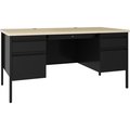 Lorell 30 x 60 in. Fortress Maple Top Double-Pedestal Desk, Black LLR60930